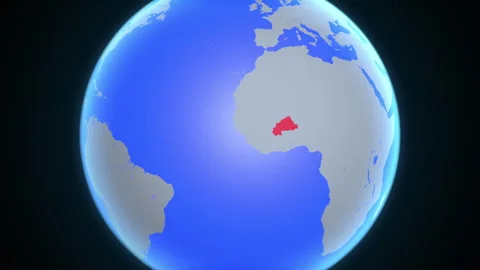 Location and red map of Burkina Faso on the earth Видео 329891801