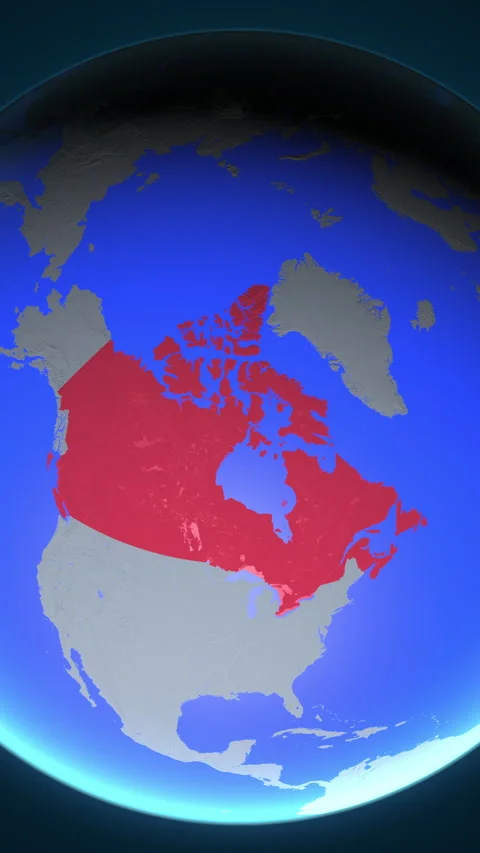 Location and red map of Canada on the earth in vertical format Vidéo 331018598