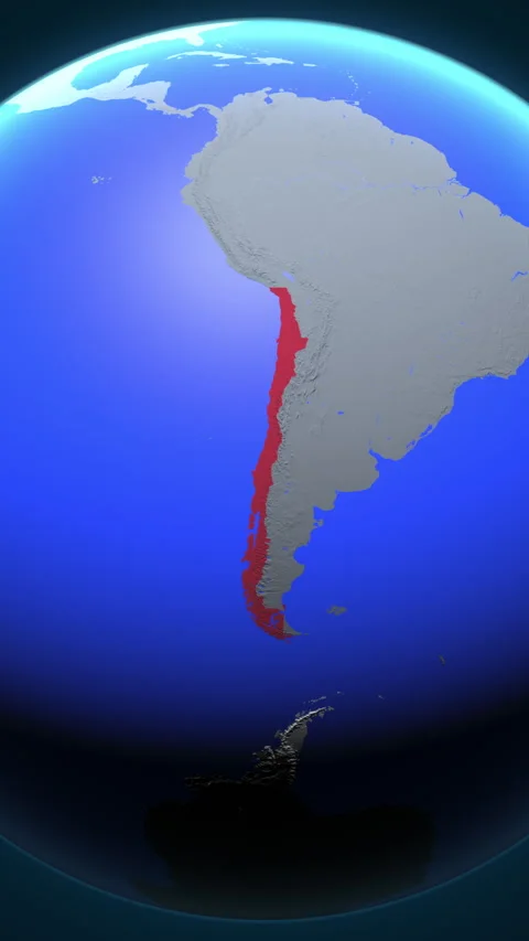 Location and red map of Chile on the earth in vertical format Видео 331023450