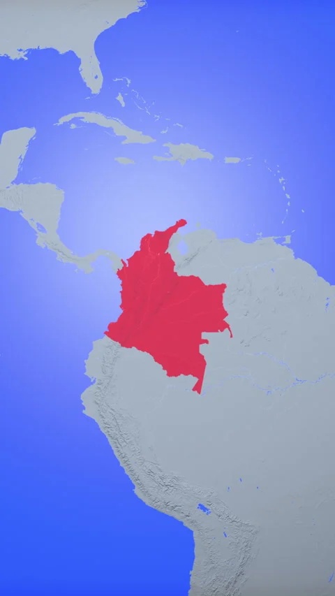 Location and red map of Colombia on the earth in vertical format Stock Footage 331025102