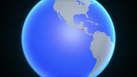 Location and red map of El Salvador on the earth Видео 329900088