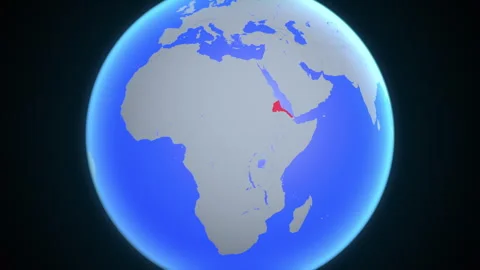 Location and red map of Eritrea on the earth Видео 329900361