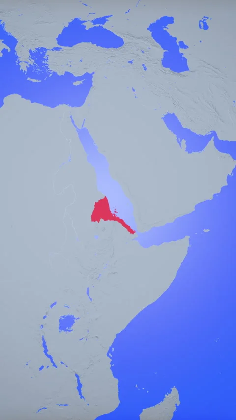 Location and red map of Eritrea on the earth in vertical format Stock Footage 331033288