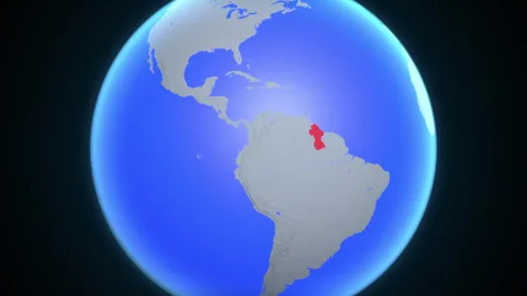 Location and red map of Guyana on the earth Stock Footage 329903555