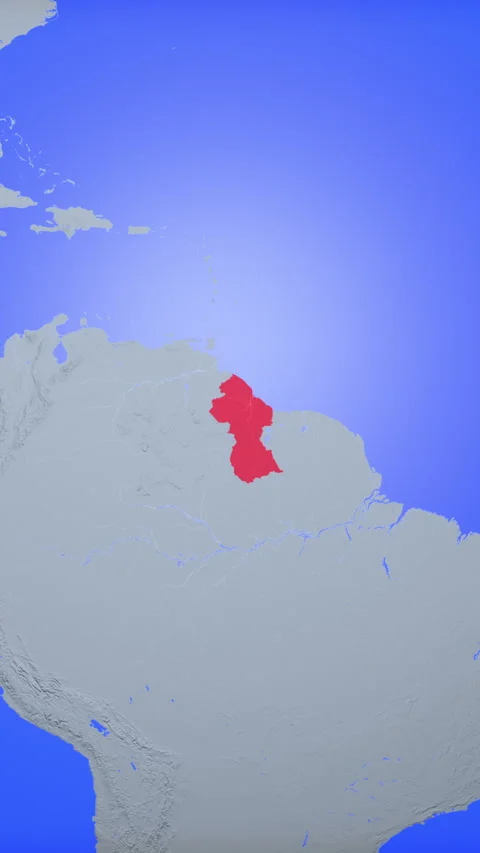 Location and red map of Guyana on the earth in vertical format 库存影片 331474917