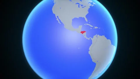 Location and red map of Honduras on the earth Stockbeeldmateriaal 329903687