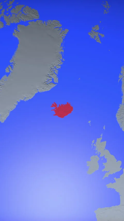 Location and red map of Iceland on the earth in vertical format Видео 331477940