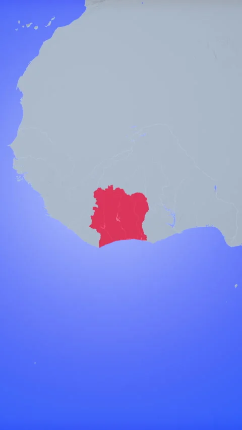 Location and red map of Ivory Coast on the earth in vertical format 库存影片 331425616