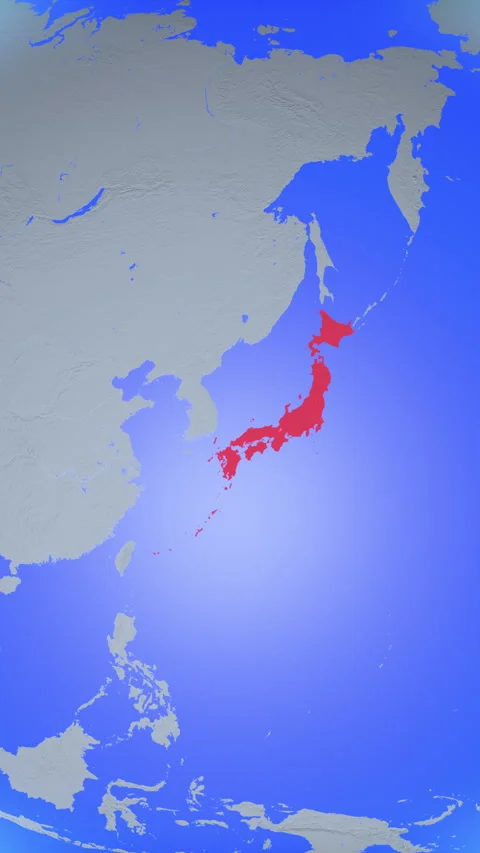 Location and red map of Japan on the earth in vertical format Stock Footage 331426609