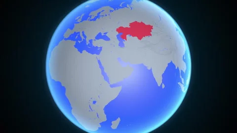 Location and red map of Kazakhstan on the earth Видео 329905876