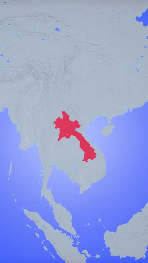 Location and red map of Laos on the earth in vertical format Stock Footage 331431957