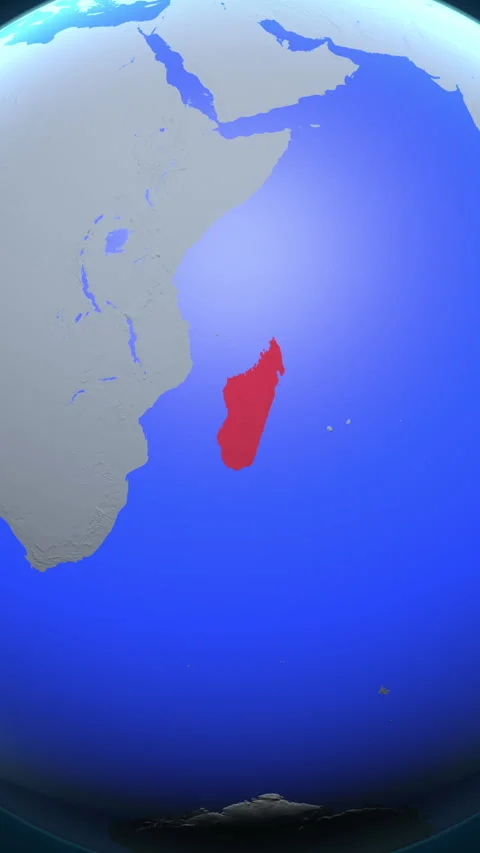 Location and red map of Madagascar on the earth in vertical format Stock Footage 331436392