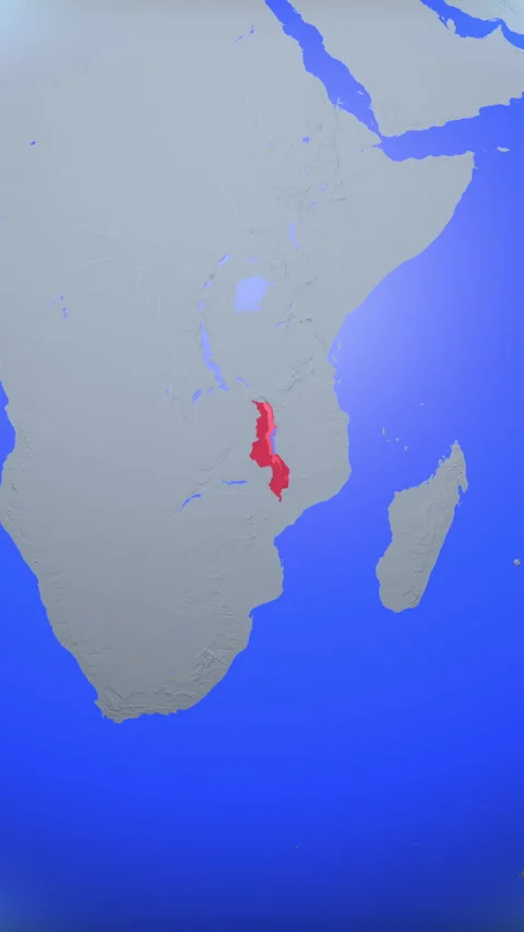 Location and red map of Malawi on the earth in vertical format Stock Footage 331436719