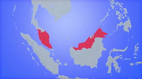 Location and red map of Malaysia on the earth Видео 330316587