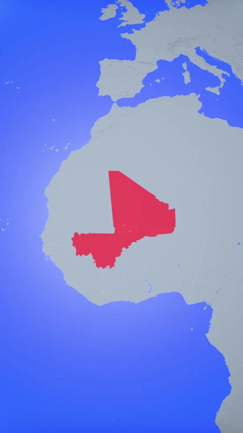Location and red map of Mali on the earth in vertical format 库存影片 331438083