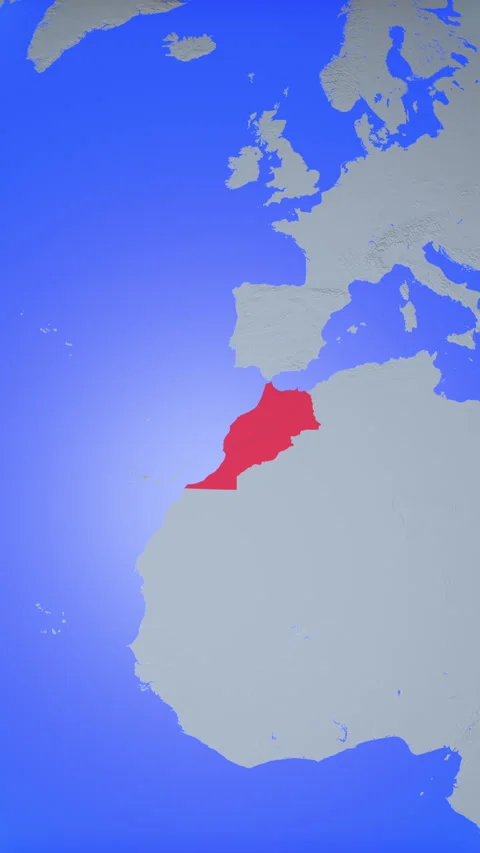 Location and red map of Morocco on the earth in vertical format Stock Footage 331448781