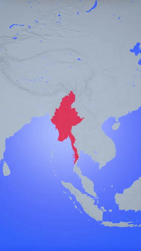 Location and red map of Myanmar on the earth in vertical format 库存影片 331449907