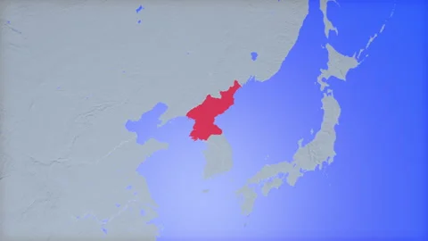 Location and red map of North Korea on the earth Vidéo 330370955