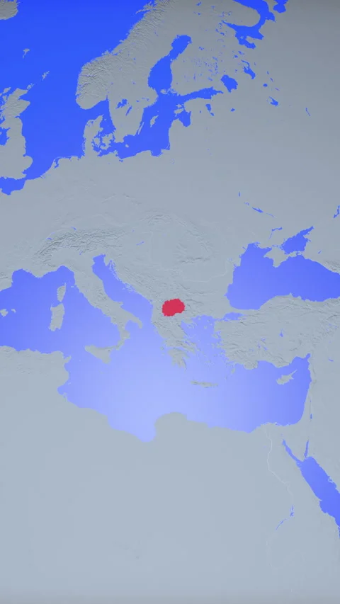Location and red map of North Macedonia on the earth in vertical format Stock Footage 331459915