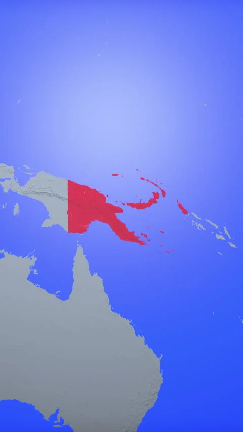 Location and red map of Papua New Guinea on the earth in vertical format Vidéo 331463610
