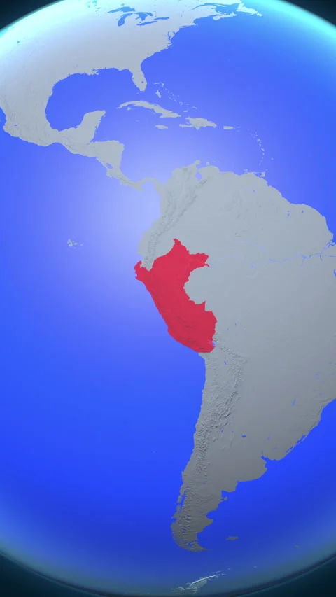 Location and red map of Peru on the earth in vertical format Stock Footage 331464222