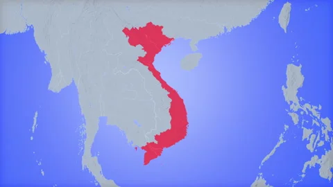 Location and red map of Vietnam on the earth Vidéo 330995442