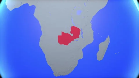 Location and red map of Zambia on the earth Stock Footage 330998567