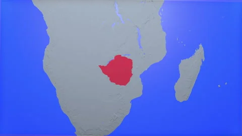 Location and red map of Zimbabwe on the earth Stockbeeldmateriaal 330998905