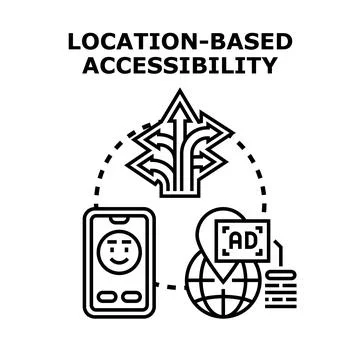 Location based accessibility providing navigation and targeted advertising Stock Illustration