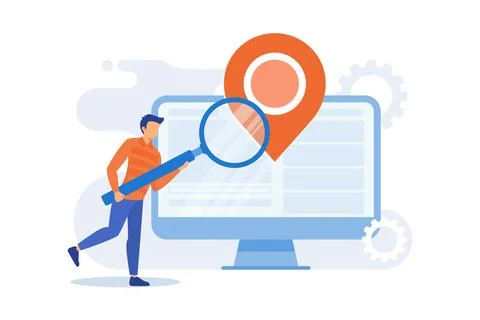 Location based advertisement. Geolocation software, online gps app, navigat.. Ilustración de archivo