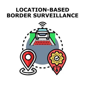 Location based border surveillance system controlling territory security Illustrazione stock