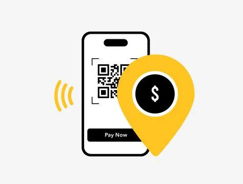 Location-based payments using QR code, NFC or mobile wallet for fast and secure Stock Illustration