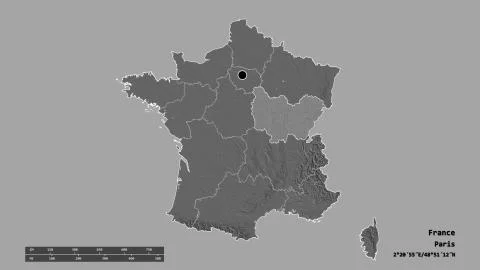 Location of Bourgogne-Franche-Comte, region of France. Bilevel 库存插图