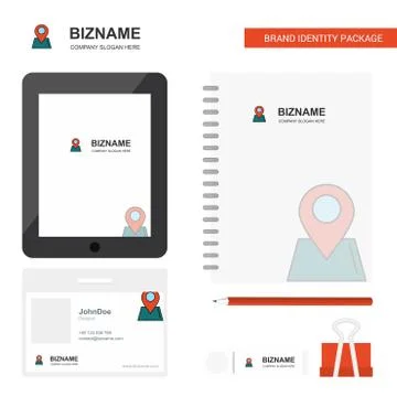 Location  Business Logo, Tab App, Diary PVC Employee Card and USB Brand Stati Stock Illustration