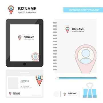 Location  Business Logo, Tab App, Diary PVC Employee Card and USB Brand Stati Stock Illustration