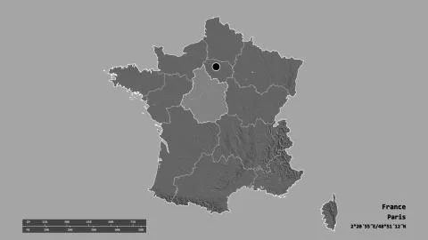 Location of Centre-Val de Loire, region of France. Bilevel 库存插图