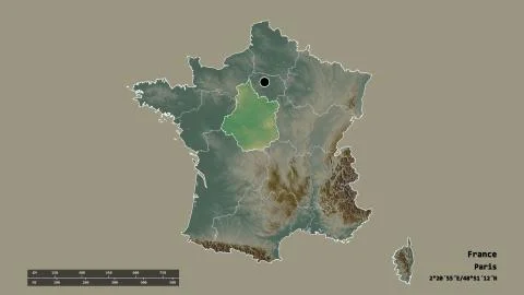Location of Centre-Val de Loire, region of France. Relief 库存插图