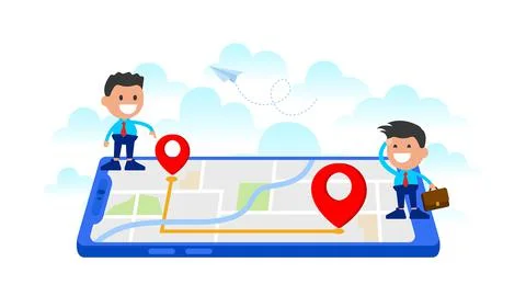 Location on the city map, navigation in the smartphone and tablet. 스톡 일러스트