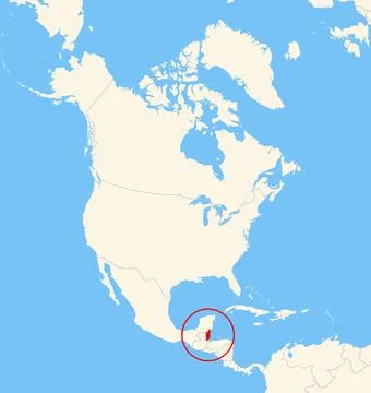 Location of the country Belize on a map of the corresponding continental area. Stock Illustration