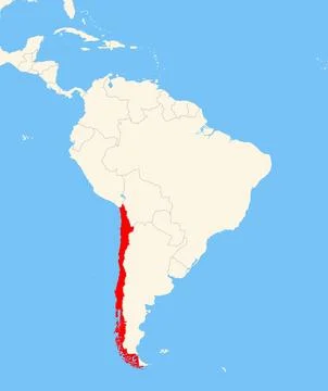 Location of the country Chile on a map of the corresponding continental area. Stock Illustration
