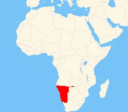 Location of the country Namibia on a map of the corresponding continental area. Stock Illustration