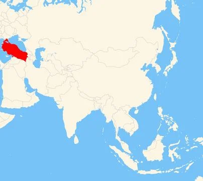 Location of the country Turkey on a map of the corresponding continental area. Stock Illustration