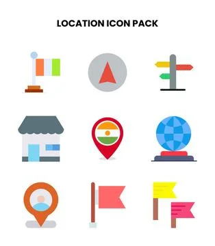 Location Flat Collection Icons Pack Stock Illustration