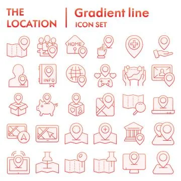 Location flat icon set, navigation symbols collection, vector sketches, logo Stock Illustration
