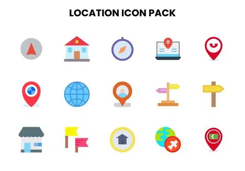 Location Flat Scalable Icons Pack Illustrazione stock