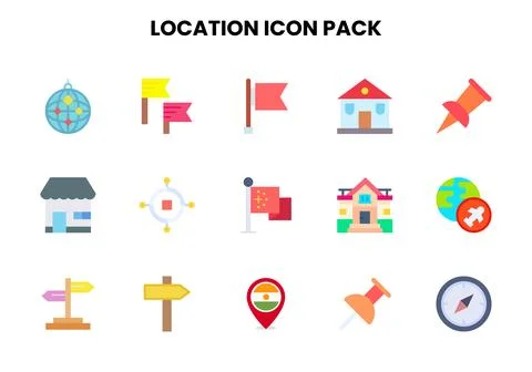 Location Flat Set Icons Pack Ilustración de archivo