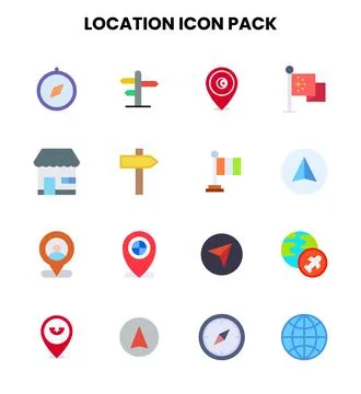 Location Flat Vector Icons Pack Illustrazione stock