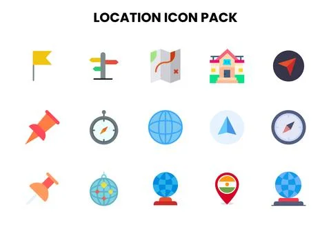 Location Flat Vector Icons Pack Stock Illustration