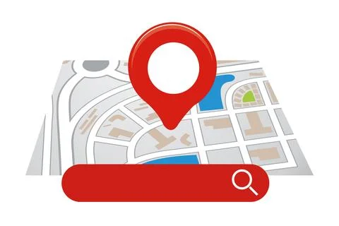 Location Folded Paper Map, Search Bar and Pin Isolated. Stock Illustration