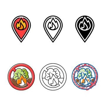Location forest fire color icon variations vector Stock Illustration